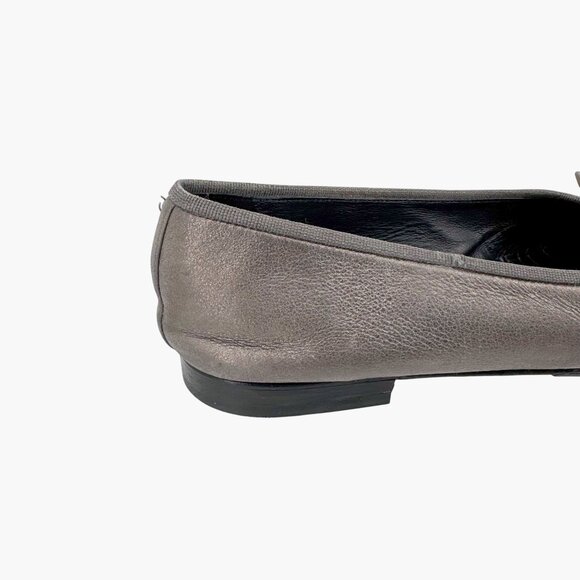 Chanel CC Cap Toe Ballet Flats Grey Silver Leather Size 38 US 7–7.5 Women - Picture 9 of 15
